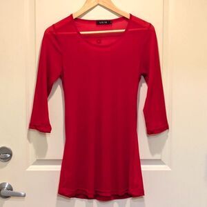 $5 Item! EUC Lilia S Sheer Red 3/4 Sleeve Stretch Top